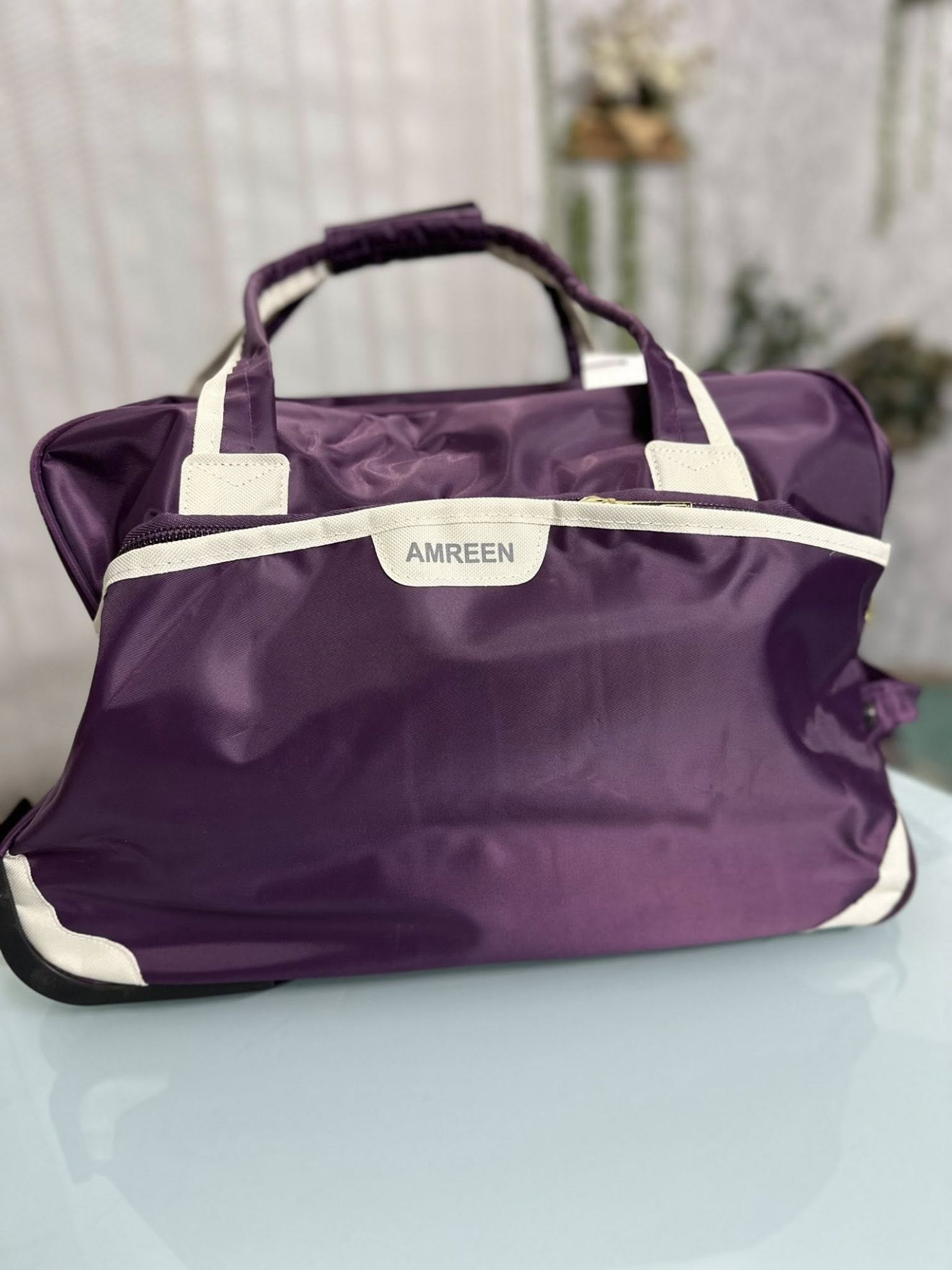 Amreen Rexine Fabrics Travel Trolly Purple Bag