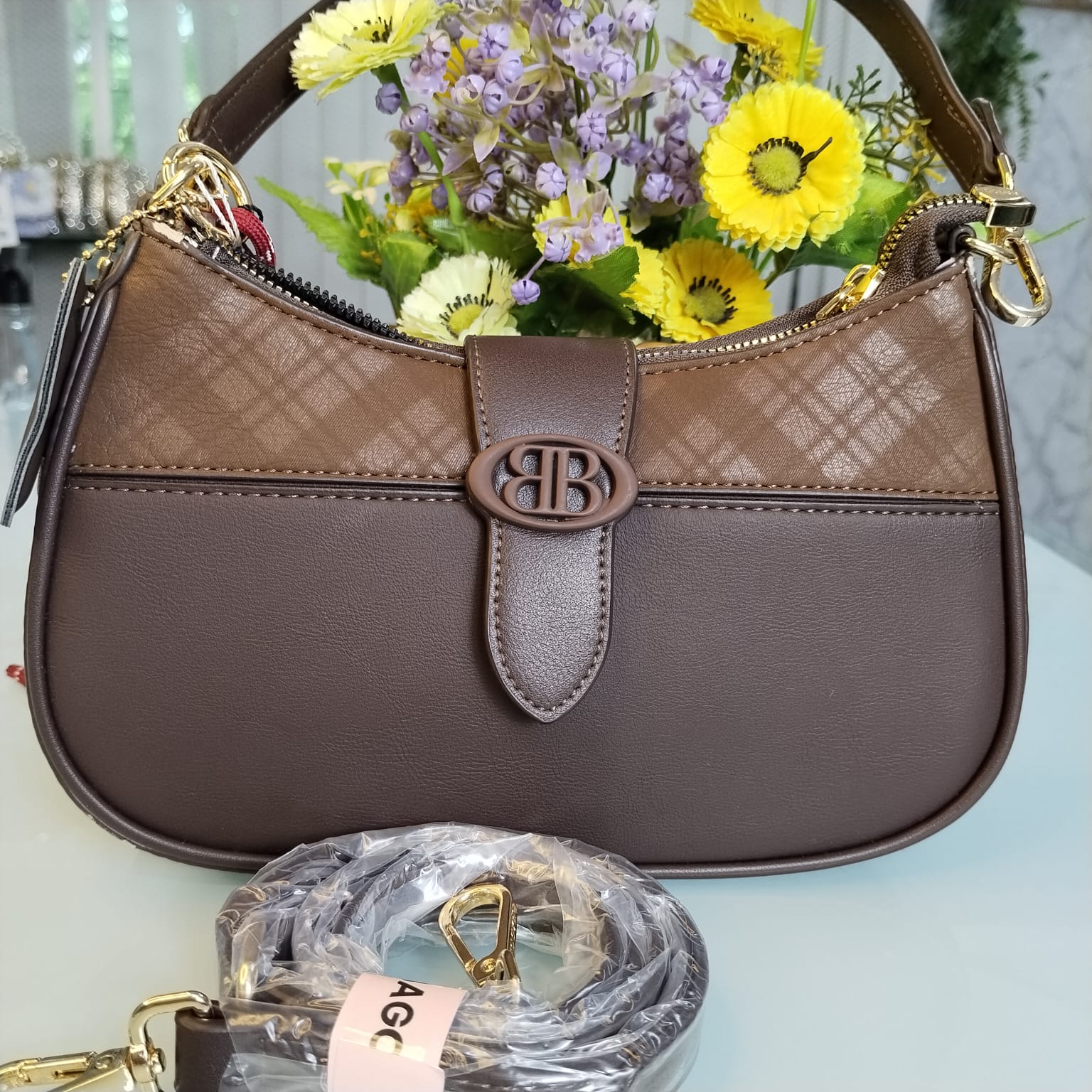 Bagco Brand Premium Hand Bag with Long Belt – Coffee
