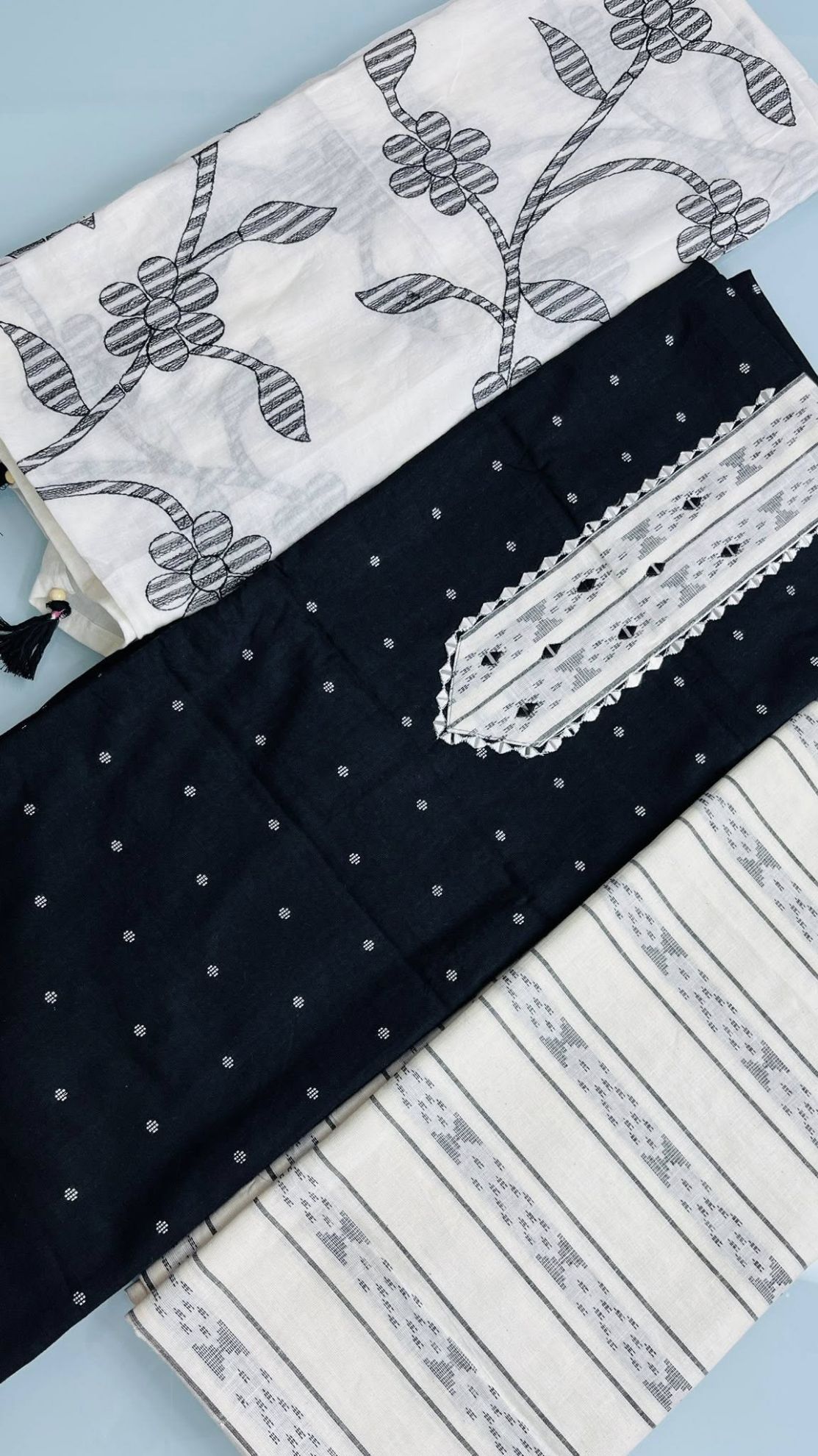 Exclusive Indian Boutiques Weving Work Cotton Three Piece