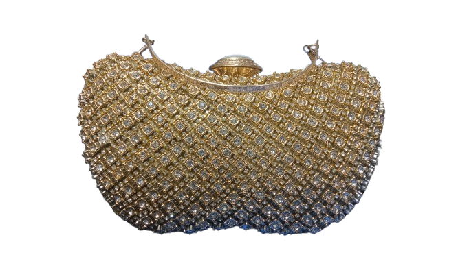 Full Design Lace & Stone Daimond Mini Purse & Party Golden Bag
