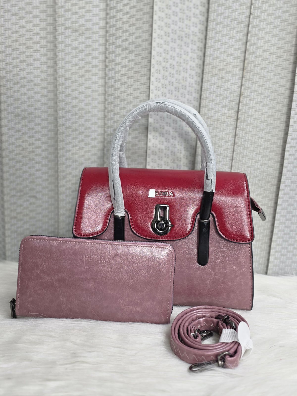PEDRA Brand Premium Leather Hand Bag with Long Belt