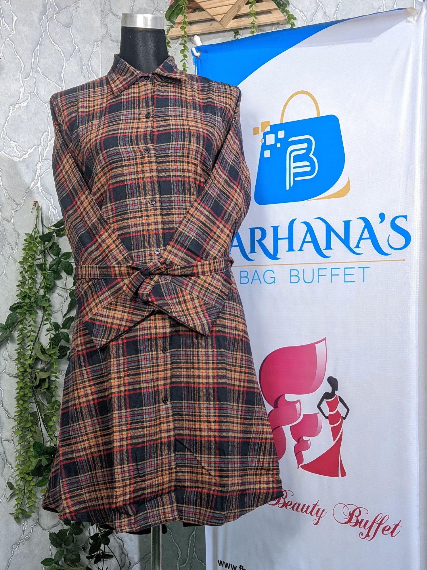 Plaid Flannel Shacket Loose Fit Long Shirts Jacket Tartan Oversized Coat Brown & Black