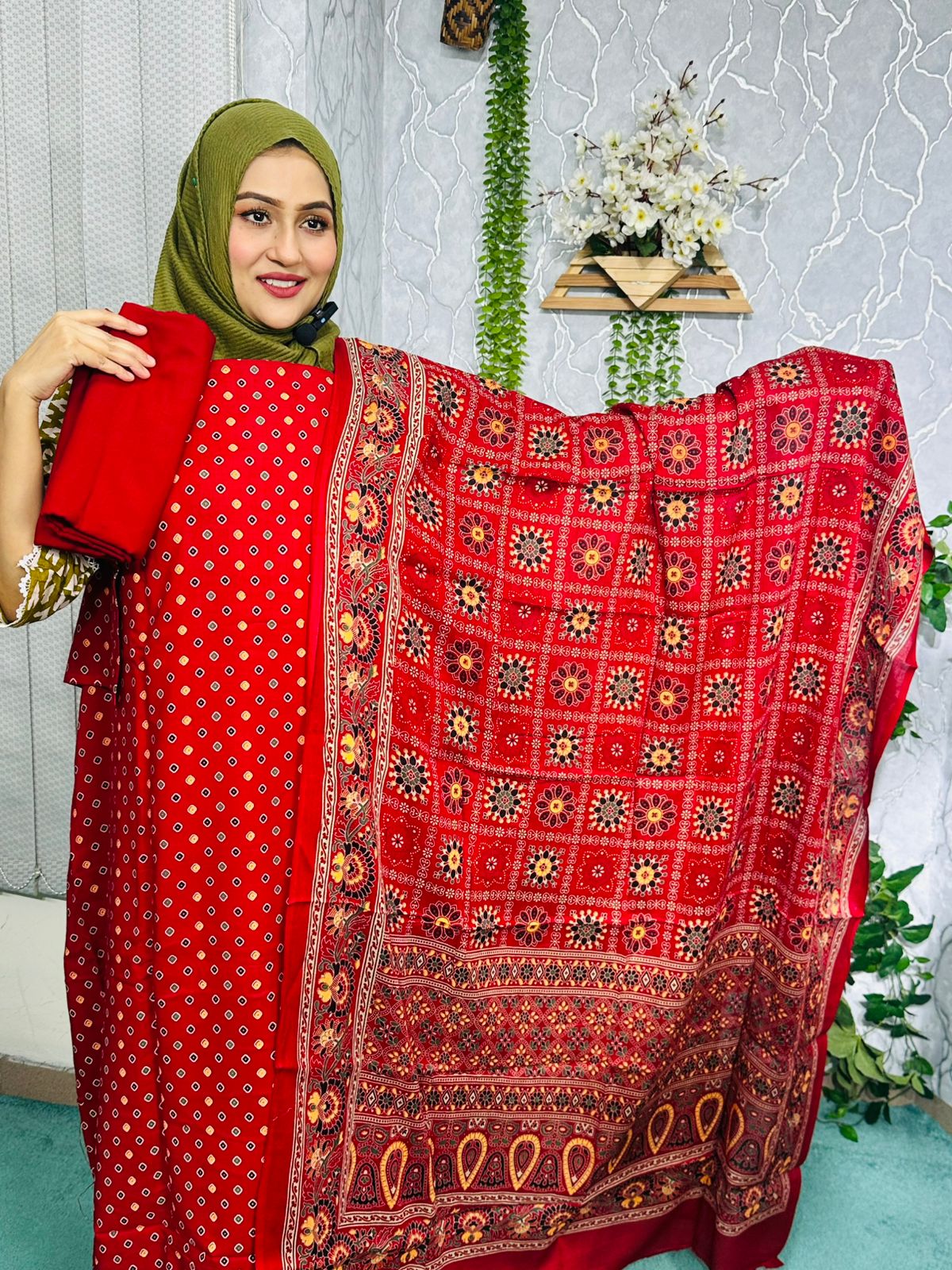 Rayon Indian Cotton Fabrics Red & Multi Colour