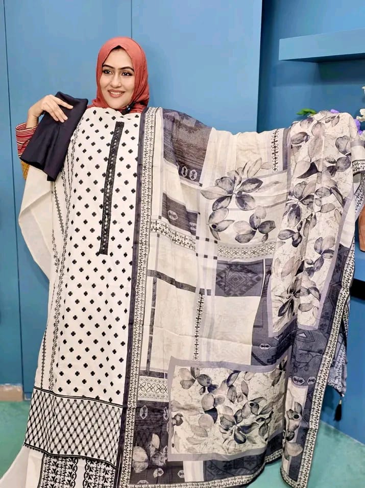 Reyna Black and White Cotton Three Piece (6277)