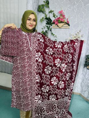 Picture of  Nokshi Cotton Fabrics Maroon Printed Three_pecs