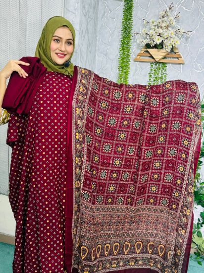 Picture of Rayon Indian Cotton Fabrics Maroon & Multi Colour 