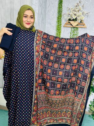 Picture of Rayon Indian Cotton Fabrics Royel Blue & Multi Colour 