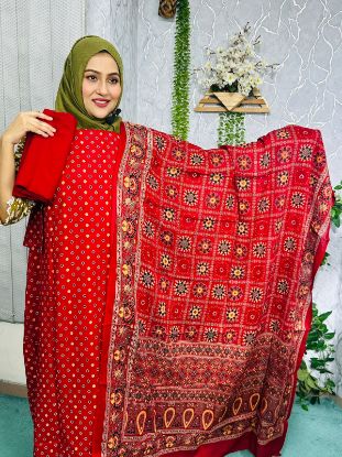 Picture of Rayon Indian Cotton Fabrics Red & Multi Colour 