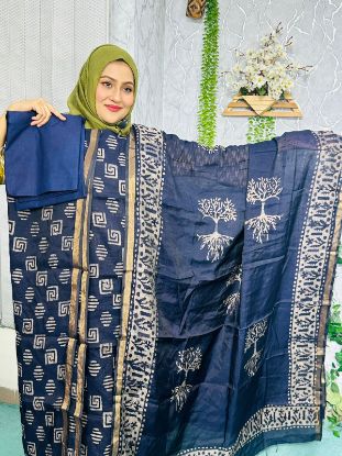 Picture of Maheshwari Batiks Cotton Fabrics Blue Color Three Piece 