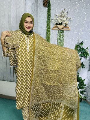Picture of Cotton Fabrics Olive & Baise  Printed Three_pecs