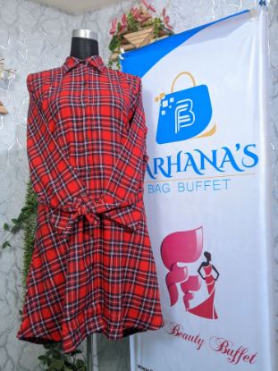 Picture of Plaid Flannel Shacket Loose Fit Long Shirts Jacket Tartan Oversized Coat Red & Multi Chake 