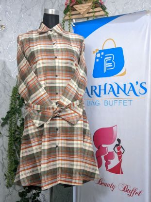 Picture of Plaid Flannel Shacket Loose Fit Long Shirts Jacket Tartan Oversized Coat Green & White