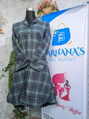 Picture of Plaid Flannel Shacket Loose Fit Long Shirts Jacket Tartan Oversized Coat Blue & Green 