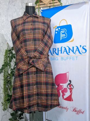 Picture of Plaid Flannel Shacket Loose Fit Long Shirts Jacket Tartan Oversized Coat Brown & Black 