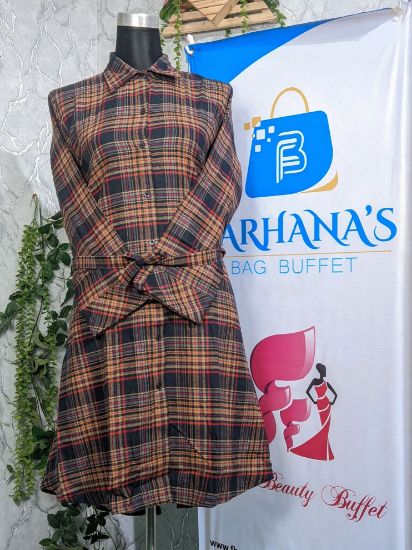 Picture of Plaid Flannel Shacket Loose Fit Long Shirts Jacket Tartan Oversized Coat Brown & Black 