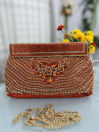 Picture of Exclusive High Quality Orange Color Party Bag 