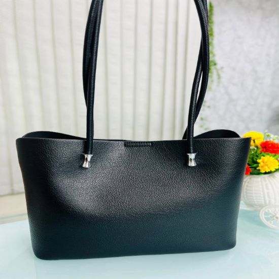 Picture of Personal Talor Luxury PU Leather Black Tote Bag