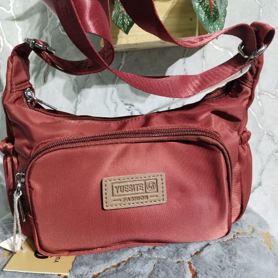 Picture of YUESITE Brand Luxurious Crossbody Belt Bag – Maroon Fabric (11x6")