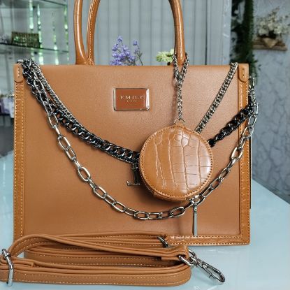 Picture of Emily Loran Brand Luxurious Hand Bag with Long Belt – Brown