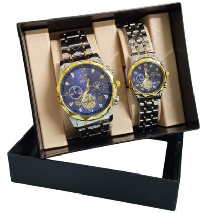 Picture of Luxury His and Hers OLEVS Watch Set – Stainless Steel Couple Wristwatches with Blue Dial
